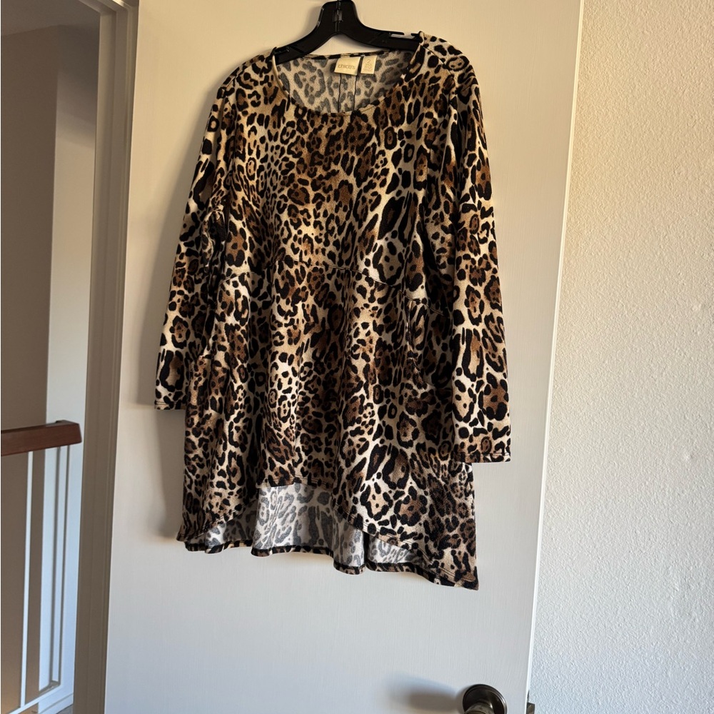 Chico’s Animal Print Square Neck Tunic with a fake buttons on the back